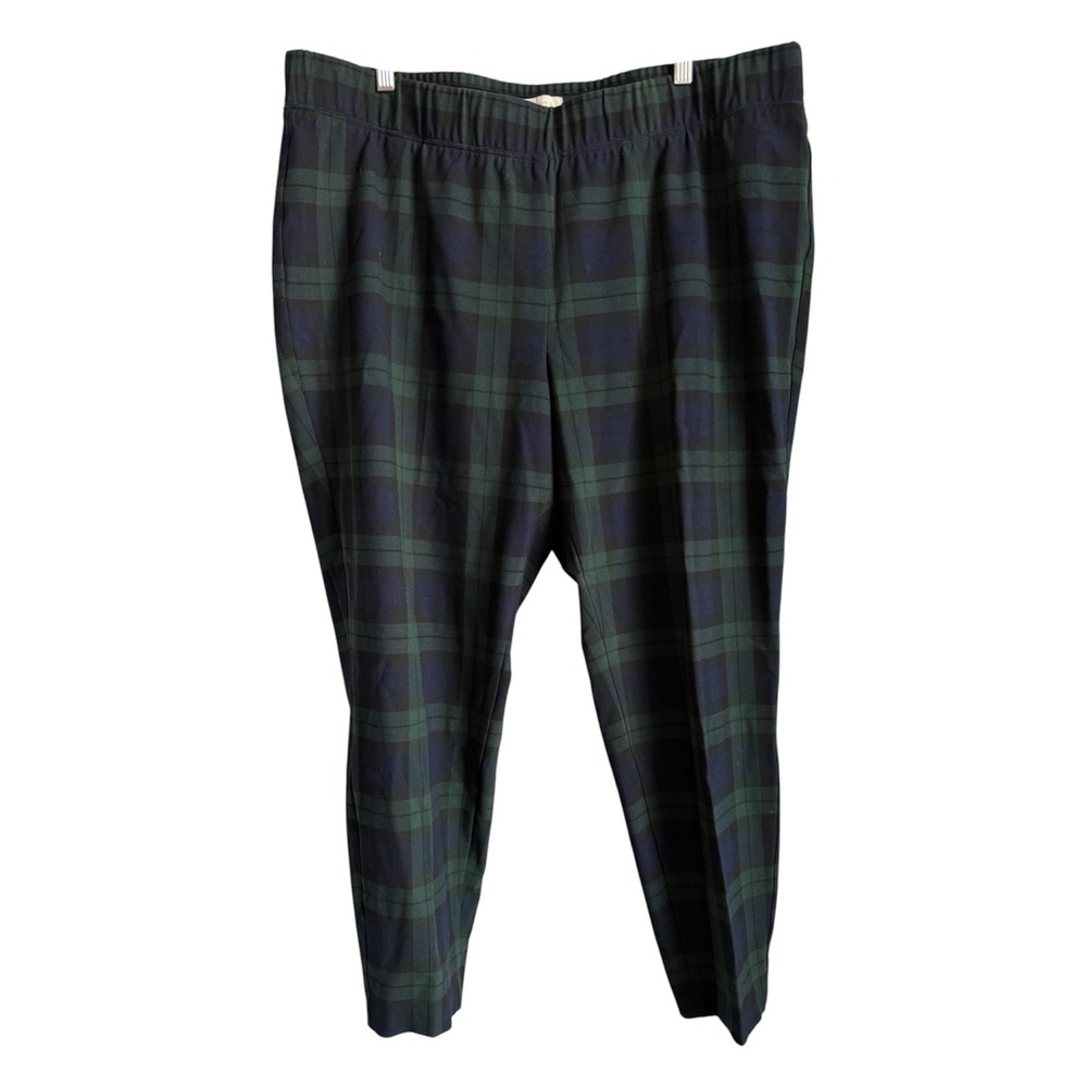 Talbots Plus 20W Black Watch Plaid Ankle Pants Tartan Elastic Stretch Pull On
